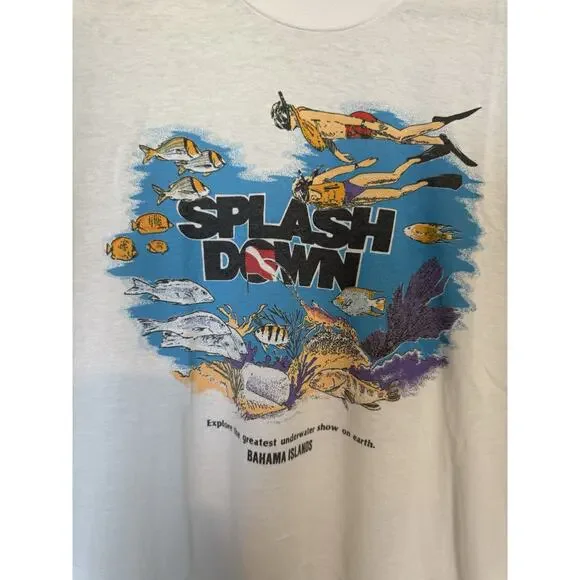 Vintage Distressed Splash Down Scuba Diving Shirt Single Stitch Large Bahamas - Picture 2 of 7